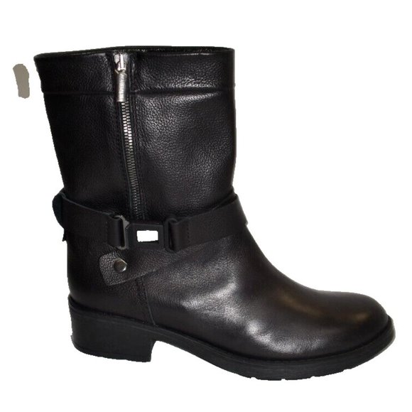New! Aquatalia Sami Crisscross Leather Buckled Mid-Calf Moto Boot